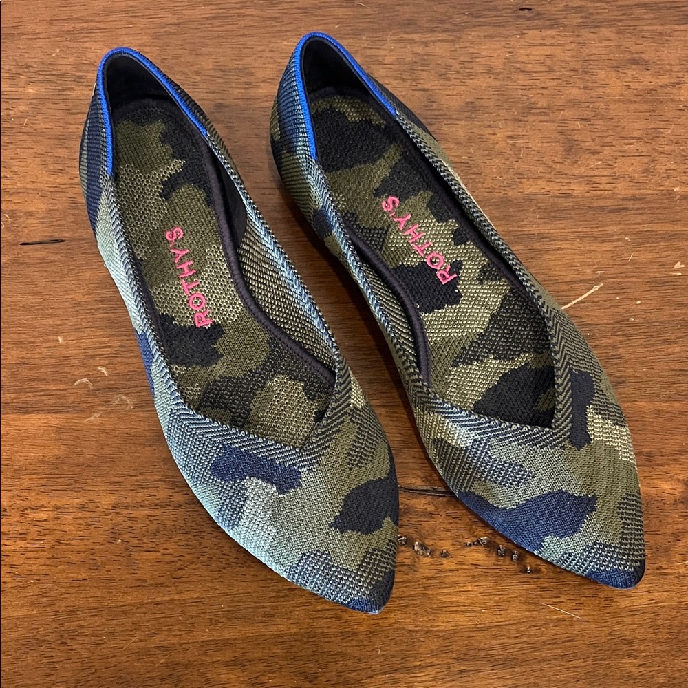 Rothy's Green and Black Camouflage Flats Size 7.5